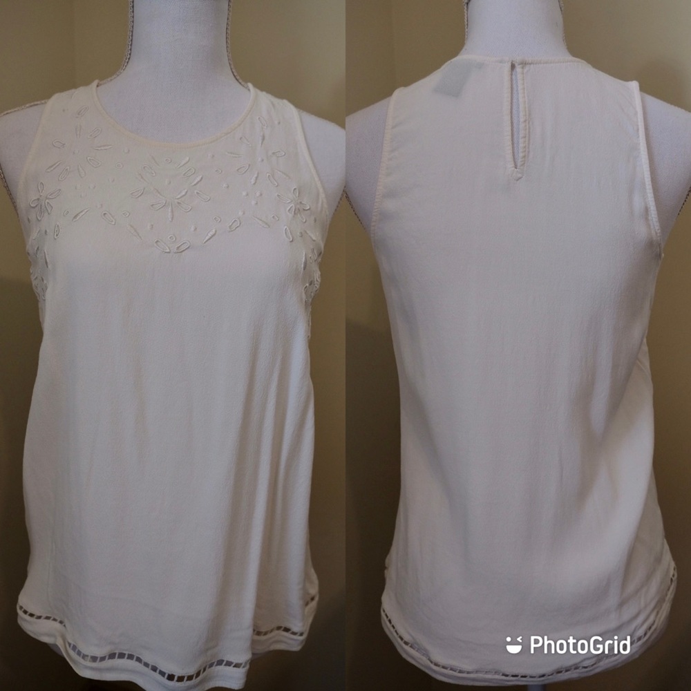 ANN TAYLOR | Women's White Embroidered Tank Top